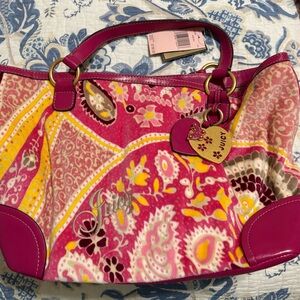 Vintage Juicy Couture Pink and Yellow Tote Bag with Paisley Pattern